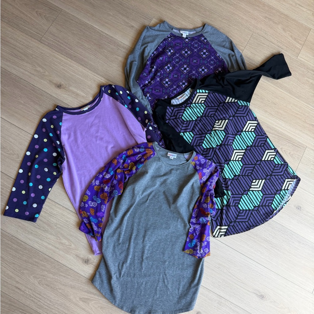 LuLaRoe Long baseball Tees in Purples - Lot of 4